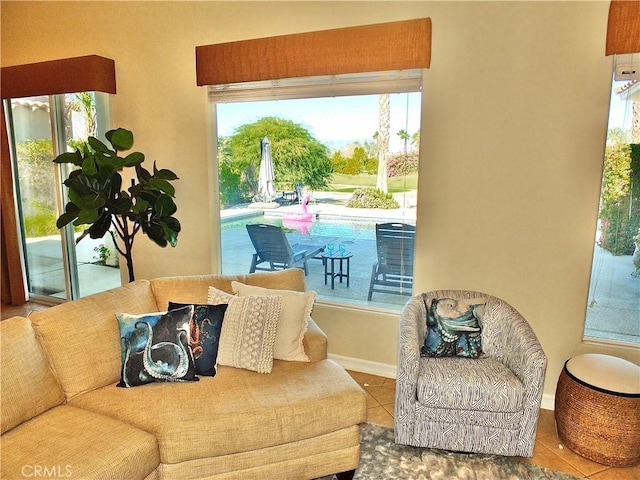 sitting room with tile patterned flooring