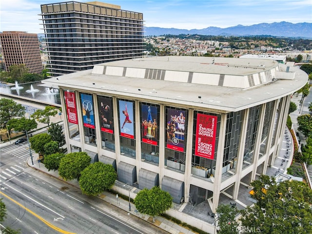 view of building exterior with a mountain view