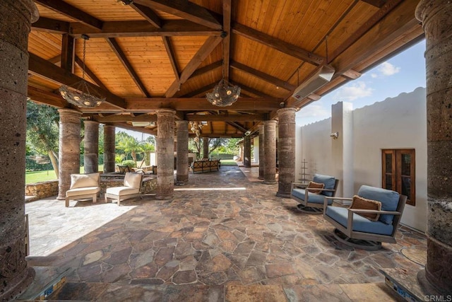 view of patio with a gazebo and outdoor lounge area