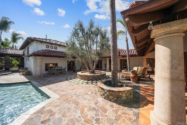 view of swimming pool with a patio area