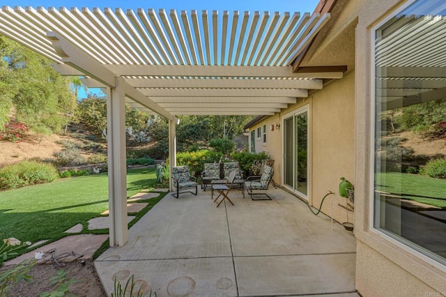 view of patio with outdoor lounge area and a pergola