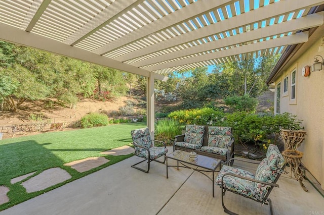 view of patio / terrace with a pergola and an outdoor living space