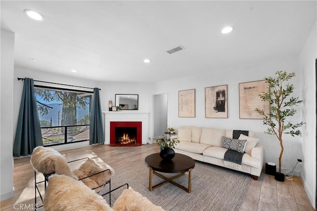 living room with light wood-type flooring