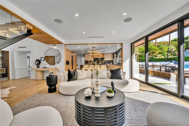 living room with light hardwood / wood-style floors