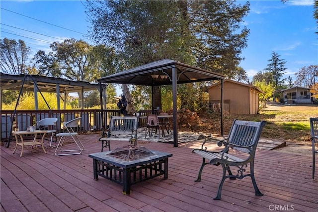 deck with a fire pit