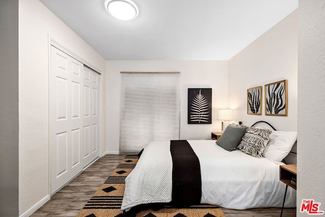 bedroom with a closet and wood-type flooring