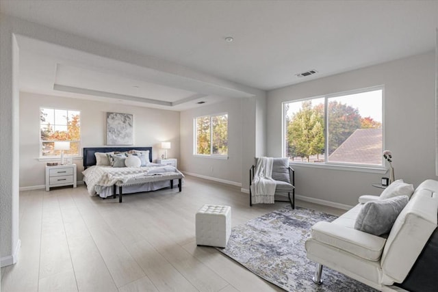 bedroom with a tray ceiling