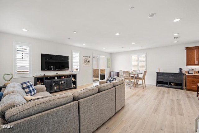 living room with light wood-type flooring