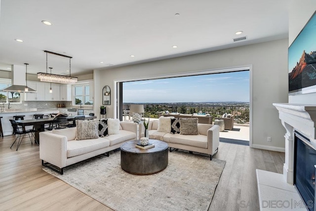 living room featuring light hardwood / wood-style floors