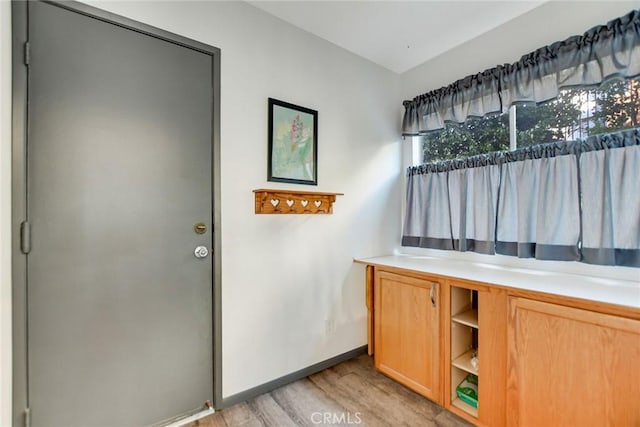 doorway to outside with light hardwood / wood-style floors