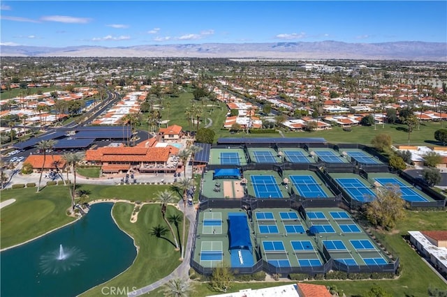 17 La Cerra Cir, Rancho Mirage, CA 92270 - aerial perspective of suburban area with a water and mountain view and a golf course