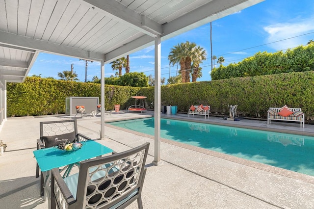 view of swimming pool with a patio area