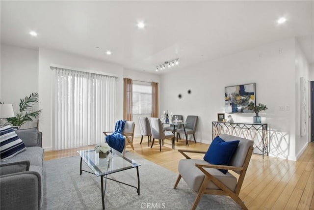 living room with light hardwood / wood-style flooring