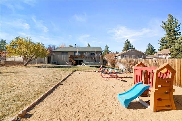 view of play area with a trampoline