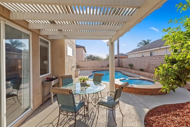 view of patio with a pool with hot tub and a pergola