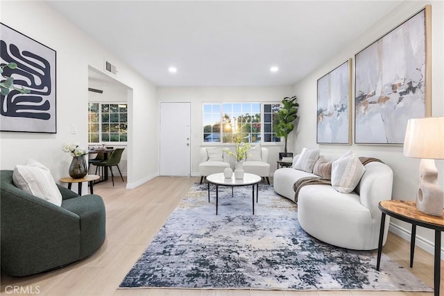 living room with light wood-type flooring