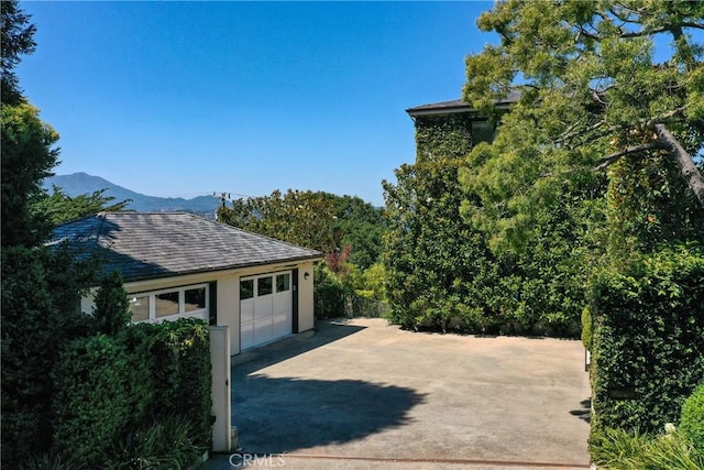 garage with a mountain view