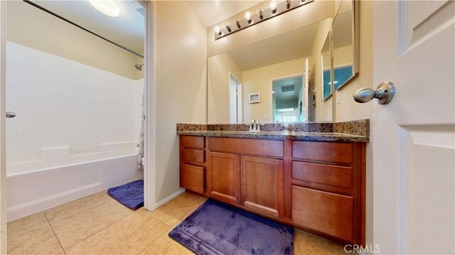 bathroom featuring shower / bathing tub combination, vanity, and tile patterned floors