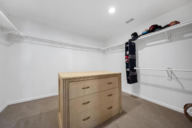 walk in closet with carpet flooring