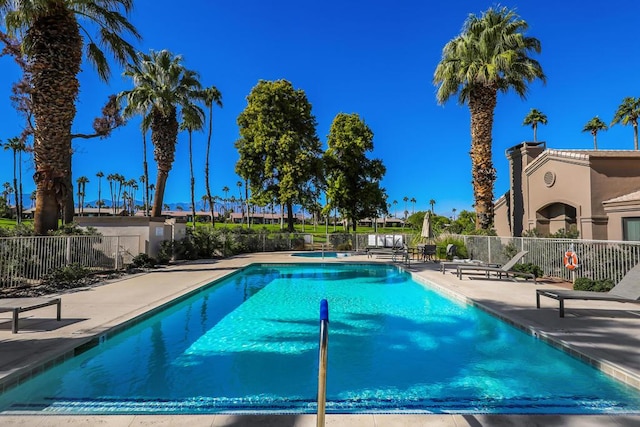 view of swimming pool featuring a patio area