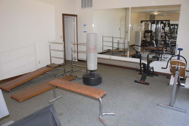 exercise room featuring ceiling fan