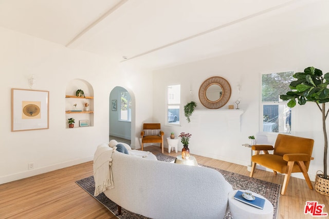 living room with light hardwood / wood-style flooring