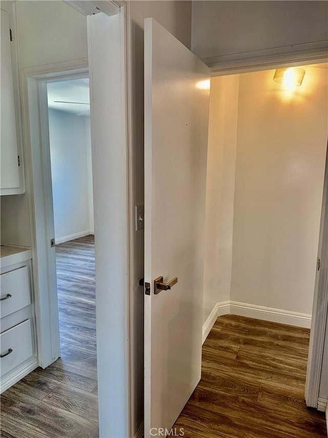 hall with dark hardwood / wood-style flooring