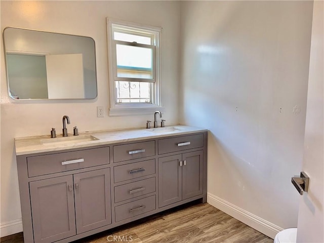 bathroom with vanity and wood-type flooring