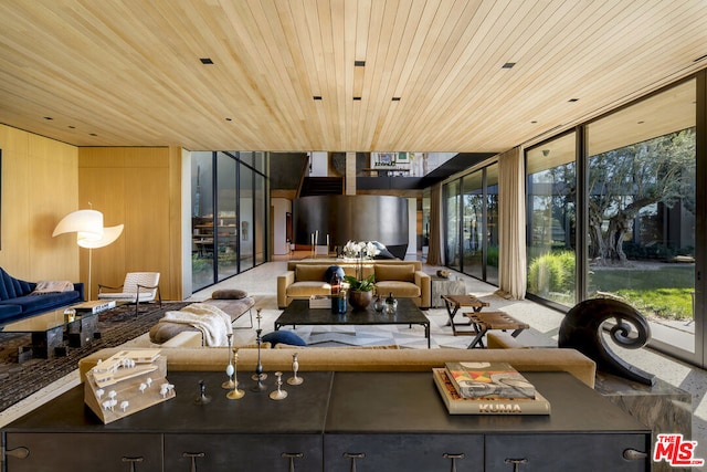 sunroom with wooden ceiling