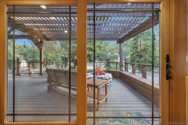 deck with a pergola and outdoor lounge area