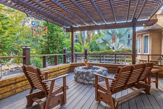 wooden terrace featuring a pergola