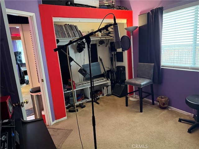 interior space with light carpet and a healthy amount of sunlight