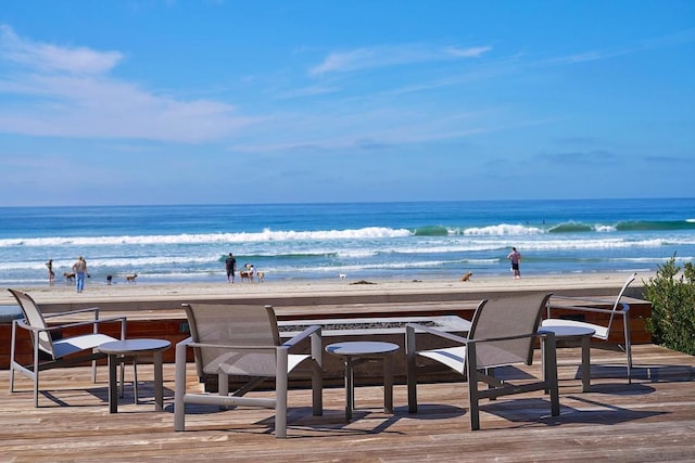 view of water feature with a beach view