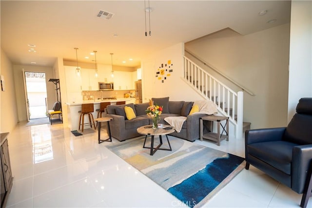 view of tiled living room