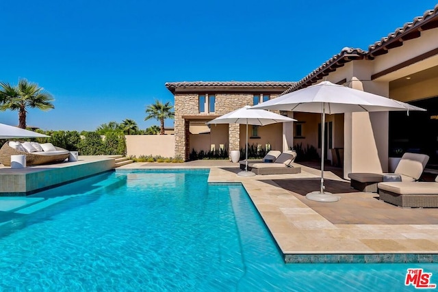 view of swimming pool with a patio area