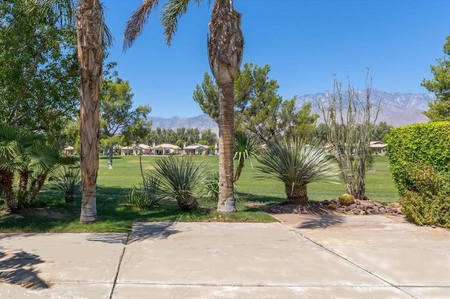 view of patio featuring a mountain view