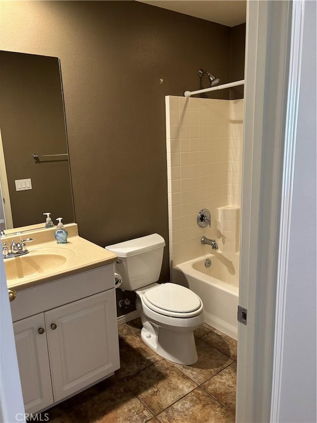 full bathroom with vanity,  shower combination, and toilet