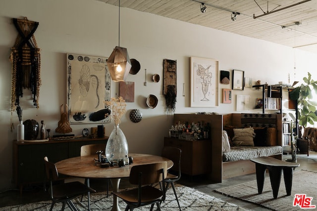 living room featuring rail lighting