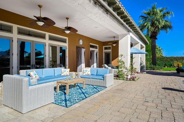 view of patio with french doors and an outdoor living space