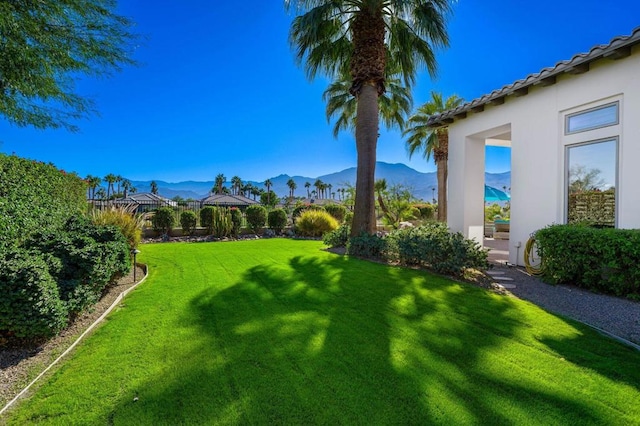 view of yard featuring a mountain view