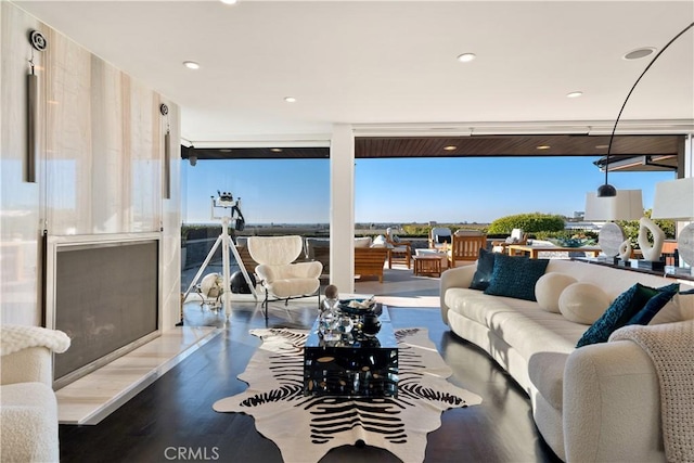 living room featuring hardwood / wood-style floors and floor to ceiling windows