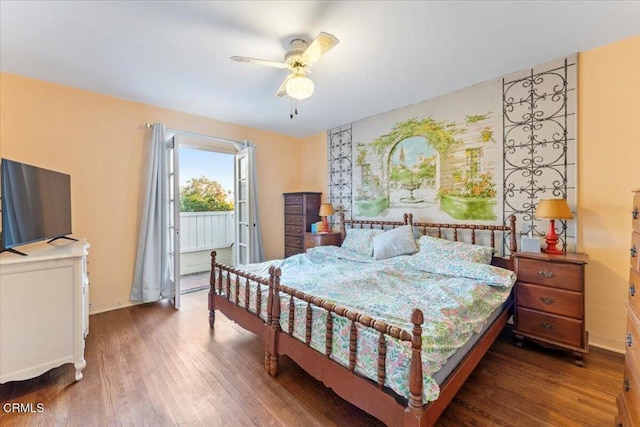 bedroom featuring ceiling fan and dark hardwood / wood-style flooring