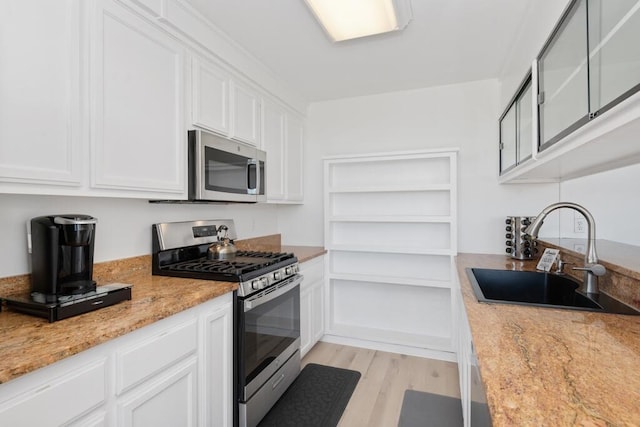 kitchen featuring white cabinets, light hardwood / wood-style floors, sink, and stainless steel appliances