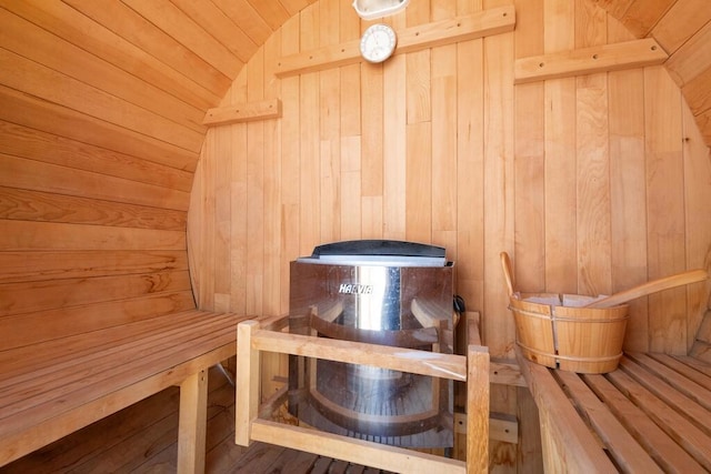 view of sauna with hardwood / wood-style flooring