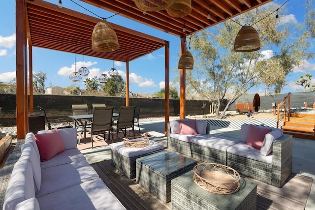 view of patio with ceiling fan and an outdoor hangout area