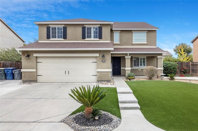 view of front facade featuring a front yard and a garage