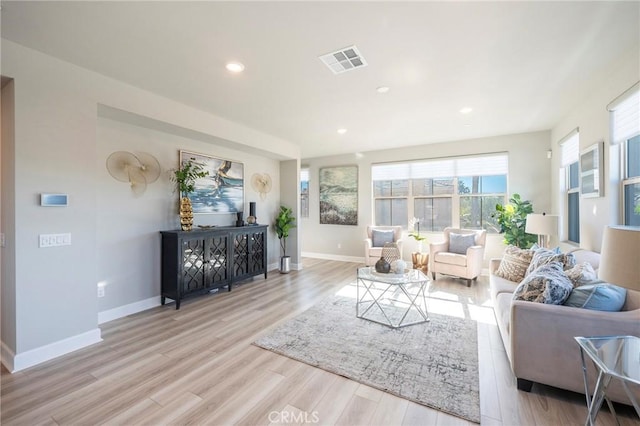 living room with light wood-type flooring