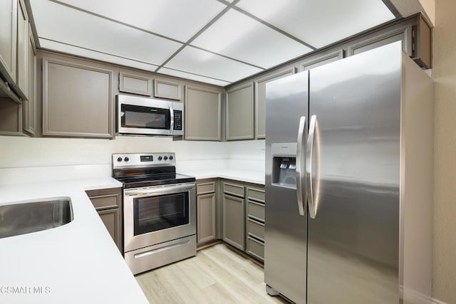 kitchen featuring stainless steel appliances, light hardwood / wood-style flooring, and sink