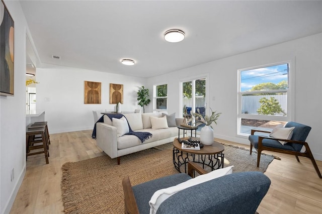 living room featuring light wood-type flooring