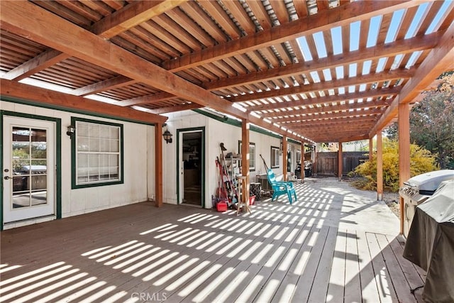 view of patio with a pergola and a wooden deck